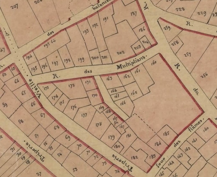 Plan de Montpellier dit Flandio de la Combe de 1788 entièrement remanié en 1816, détail