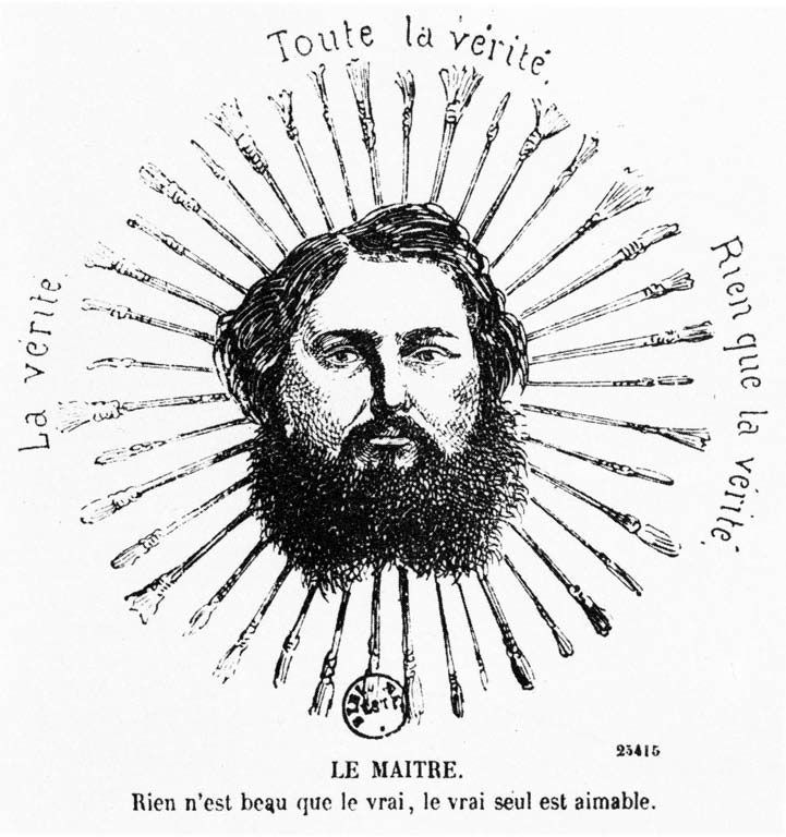 Portrait de Courbet en gravure sur soleil rayonnant