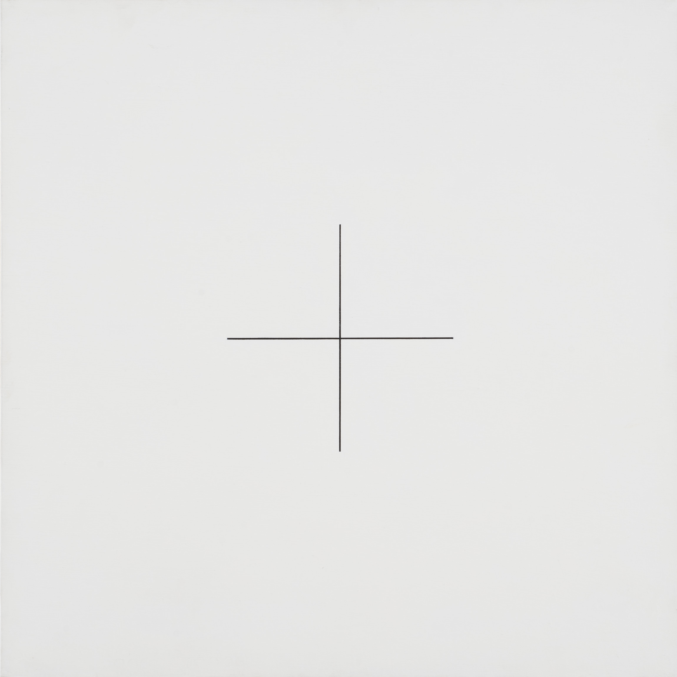 L'image présente un fond blanc uni avec une croix représentant un point central, tracée en noir. Les lignes de la croix s'étendent verticalement et horizontalement, créant une impression de symétrie et de simplicité. L'ensemble est minimaliste et évoque une certaine sérénité ou un espace vide propice à la réflexion.