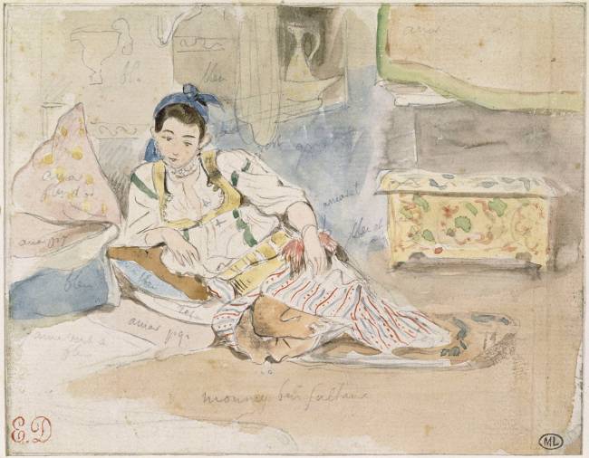 Femme arabe assise sur des coussins (Moûni Bensoltane)