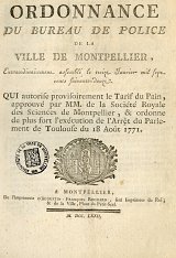 Ordonnance du Bureau de police de Montpellier sur le tarif du pain, 1772