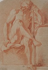 Homme nu, assis, tenant un bâton, 17e siècle