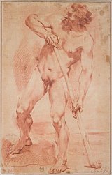 Académie : homme debout s'appuyant sur un bâton, 17e siècle