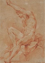 Homme nu assis levant le bras gauche, 18e siècle