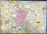 Plan aquarellé de Montpellier montrant les aménagements urbains et le tracé des canalisations