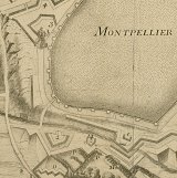 Plan du siège de Montpellier en 1622, détail, gravure (1737)