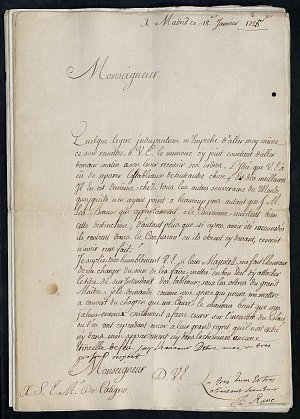 L'image montre un document écrit à la main daté du 18 janvier 1785, avec une salutation formelle "Monsieur". Le texte semble aborder une demande ou une notification, exprimée avec un style épistolaire soigné. Il est possible que le document traite de questions administratives ou personnelles, compte tenu du ton respectueux et formel utilisé. Les annotations et la calligraphie ajoutent un caractère historique à ce document.